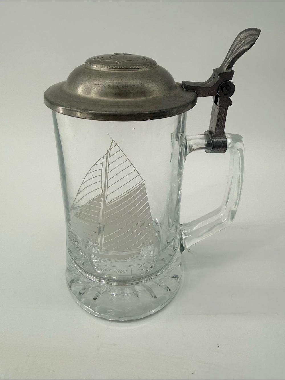 Glass Beer Stein with Pewter Lid - Clear